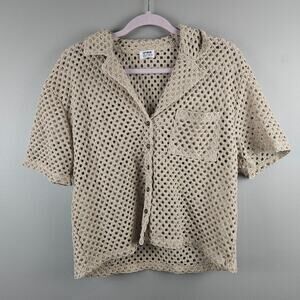 Cotton On Boho Crochet Open Knit Button Shirt Beachy Coastal Layering Top Size 6